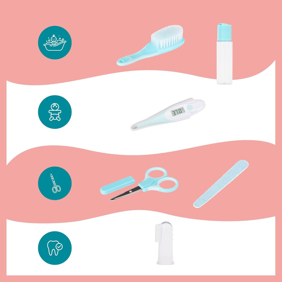 Trousse de Soin Bébé Nomade avec peigne, thermomètre et ciseaux pour le soin des nourrissons