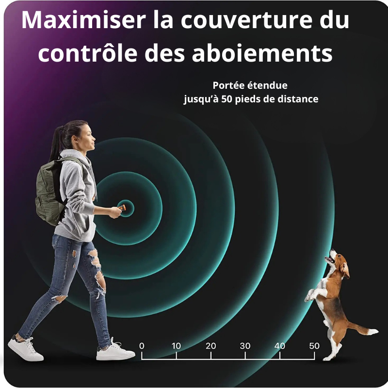 Dispositif Anti Aboiement avec portée étendue jusqu'à 50 pieds pour un contrôle efficace des aboiements