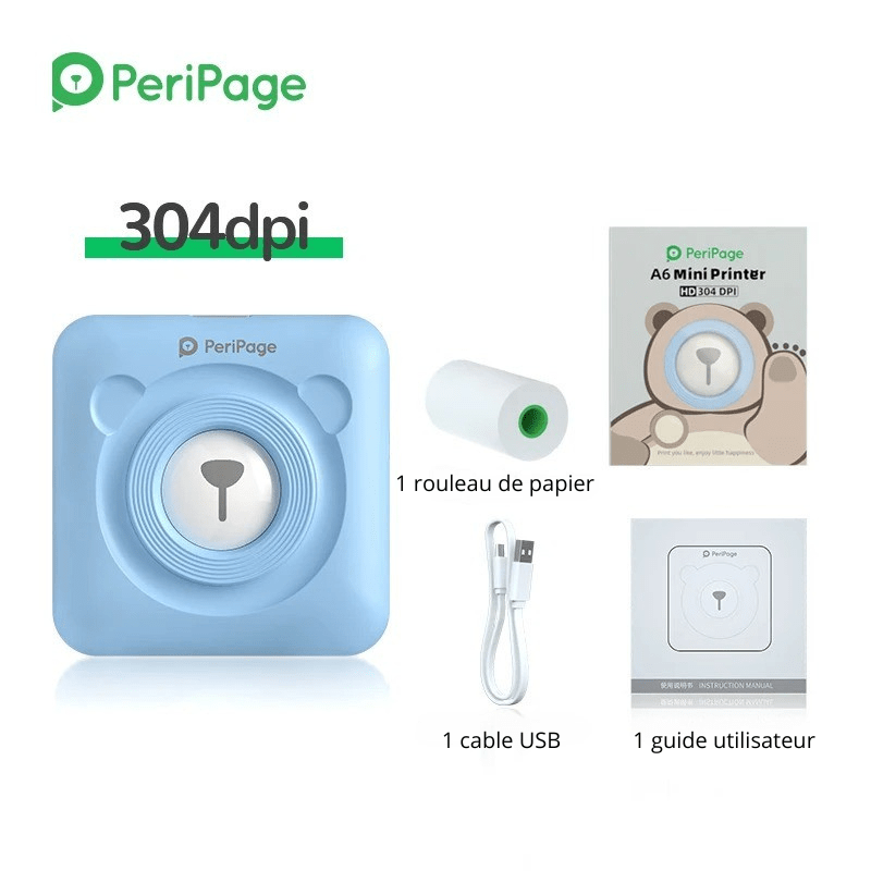 Imprimante Portable pour Téléphone Mobile PeriPage avec câble USB et rouleau de papier inclus