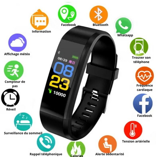 Montre Connectée Sénior avec suivi d'activité, notifications et capteurs de santé