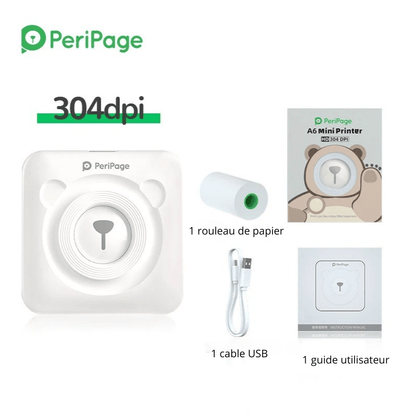 Imprimante Portable pour Téléphone Mobile PeriPage A6 avec câble USB et rouleau de papier inclus