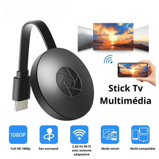 Stick Tv Multimédia en Full HD 1080p avec connectivité sans fil et mode miroir pour une expérience de visionnage améliorée