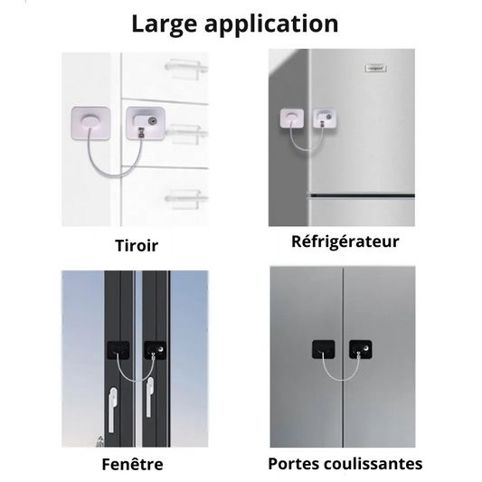 Verrou pour Frigo en usage sur un réfrigérateur, tiroir, fenêtre et portes coulissantes